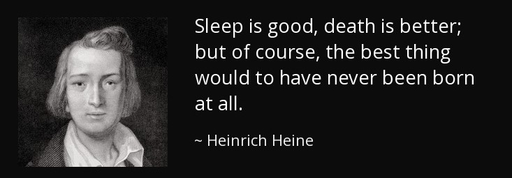 leep is good, death is better; but of course, the best thing would to have never been born at all - Heinrich-Heine